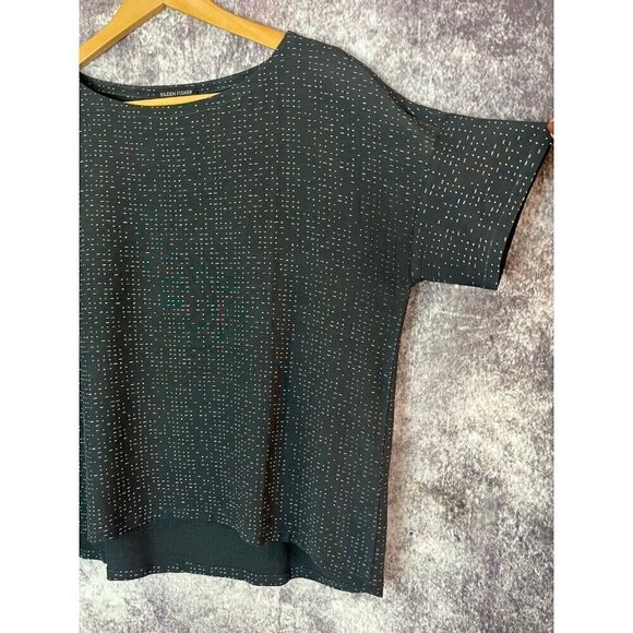 Eileen Fisher Womens Xs Morse Code Dotted Tencel Viscose Crepe Boxy Lagenlook - Picture 3 of 11